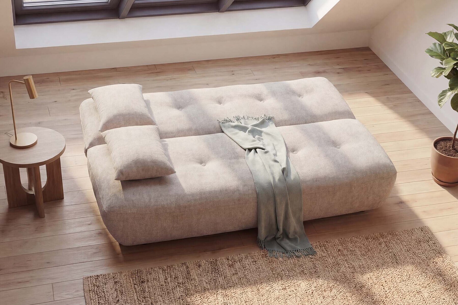 Modernes Schlafsofa ELYPSE 200cm greige Chenille 3-Sitzer Couch inkl. Kissen