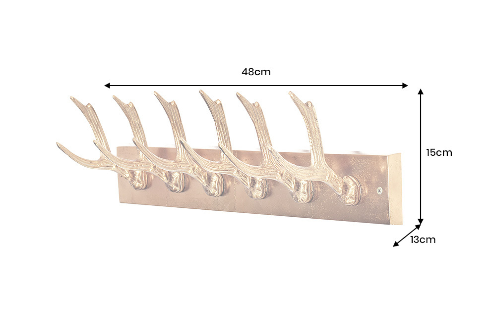 Dekorative Wandgarderobe DEER 50cm gold Metall Hirschgeweih Kleiderhaken