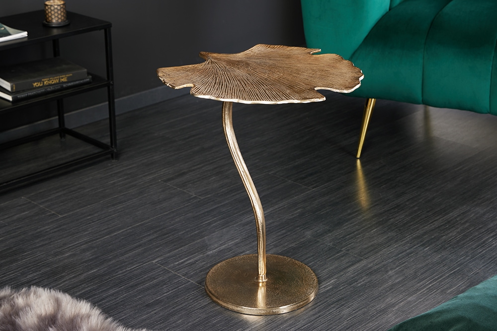 Dekorativer Beistelltisch GINKGO LEAF 55cm gold handmade Metall