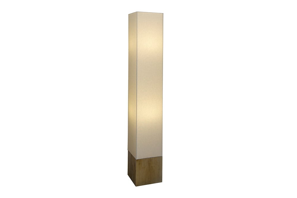 Moderne Stehlampe AGAPUNE 120cm weiß hellbraun Bambusfuß Stoffschirm