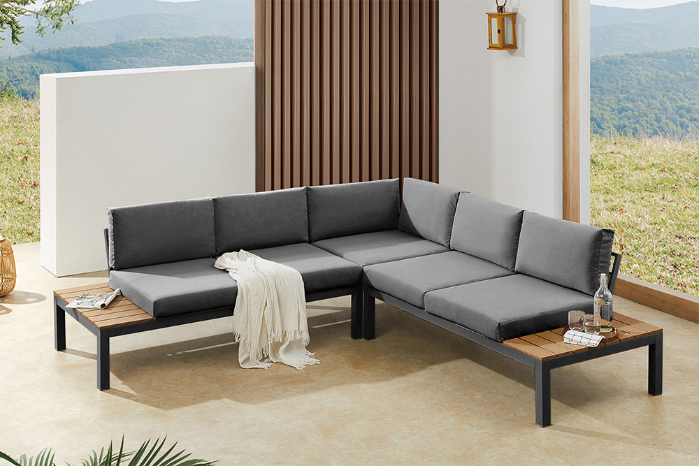 Große Garten Sitzgruppe MIAMI LOUNGE 240cm anthrazit Aluminium wetterfest Outdoor inkl. Kissen