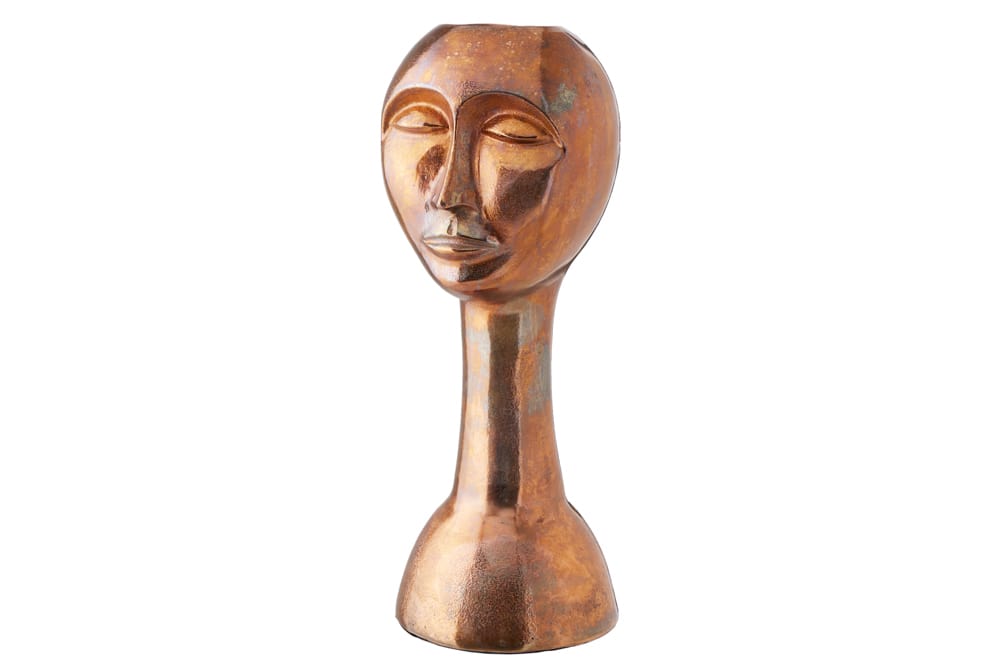 Handgefertigte Vase FACE 50cm Kupfer-Look Antik Aluminium abstrakt