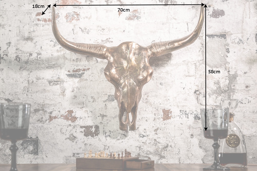 Design Schädel MATADOR 70cm kupfer geflammt Aluminium Wanddekoration