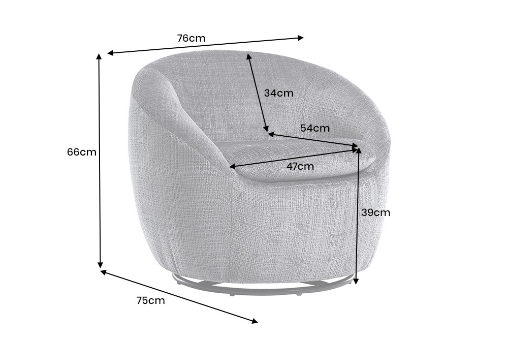 Drehbarer Design Sessel ALPINE grau Chenille Cremona 360° mit Armlehnen