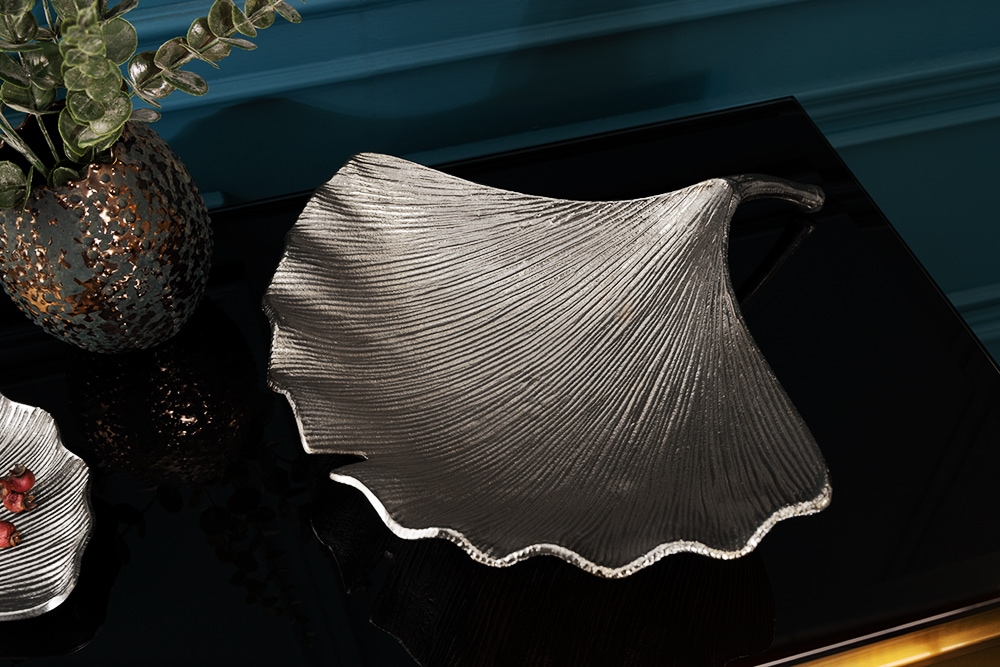 Dekorative Schale GINKGO 45cm silber handmade Metall