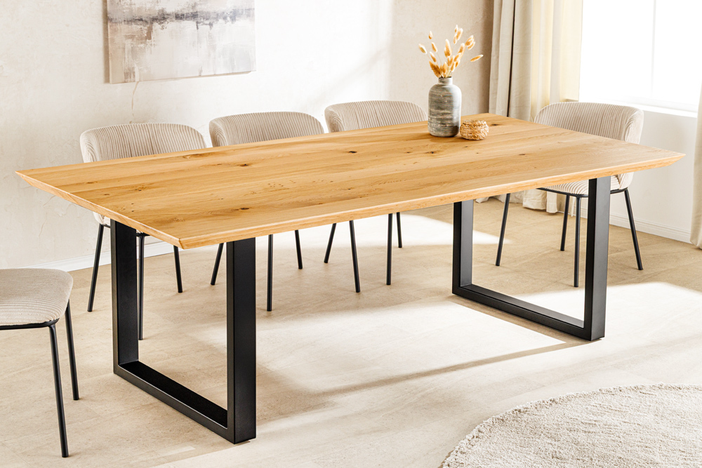 Massivholz Esstisch WILD OAK 160cm natur Wildeiche Schweizer Kante Metall U-Gestell » Jetzt kaufen