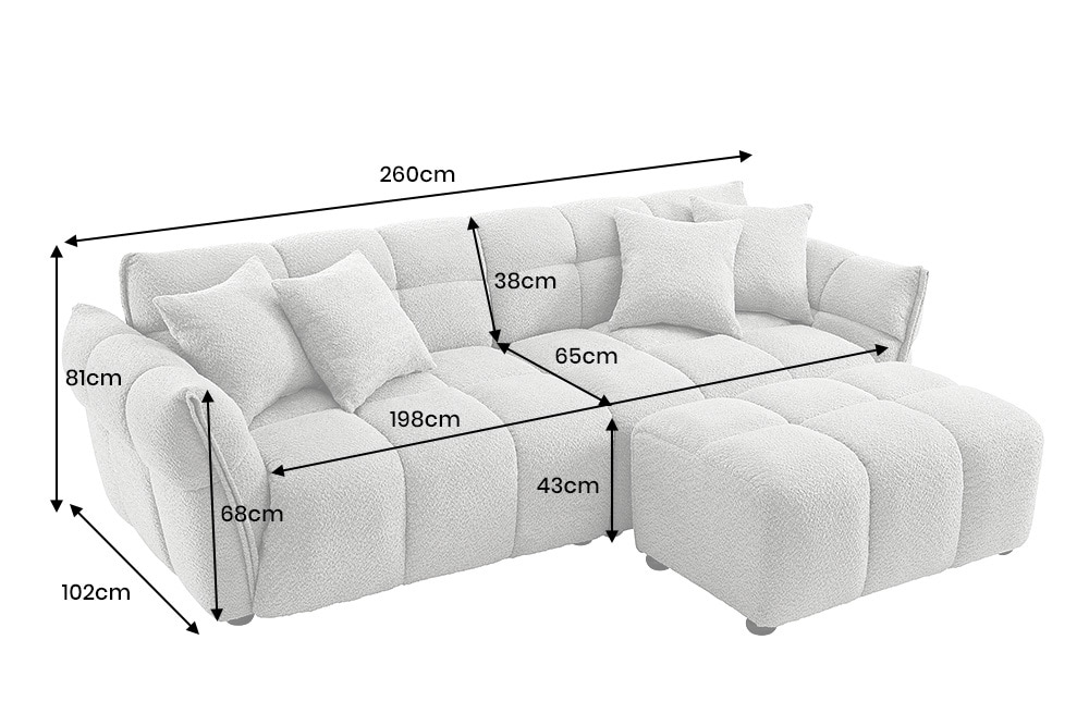 Modernes XXL Sofa CLOUD 260cm grau Bouclé Bigsofa Federkern inkl. Kissen » Jetzt kaufen
