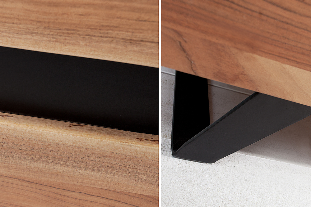 Massivholz Sideboard AMAZONAS 150cm Akazie natur Metall schwarz Baumkante