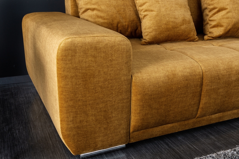 Big Sofa ELEGANCIA 285cm senfgelb Vogue Velours Samt XXL Couch inkl. Kissen Federkern
