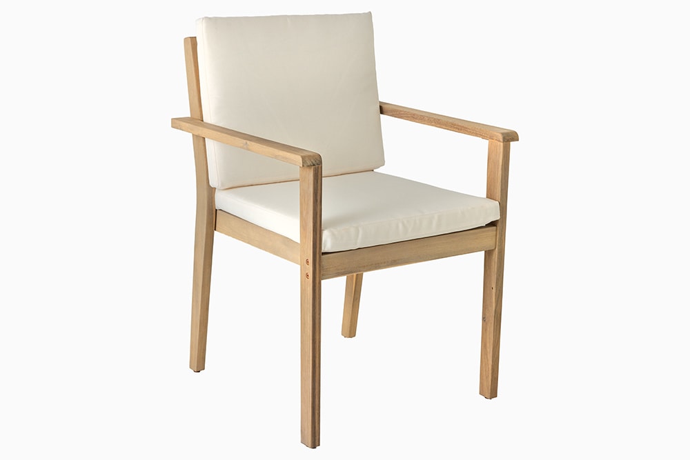 Massiver Gartenstuhl KOPENHAGEN natur Akazienholz beige Outdoor inkl. Kissen