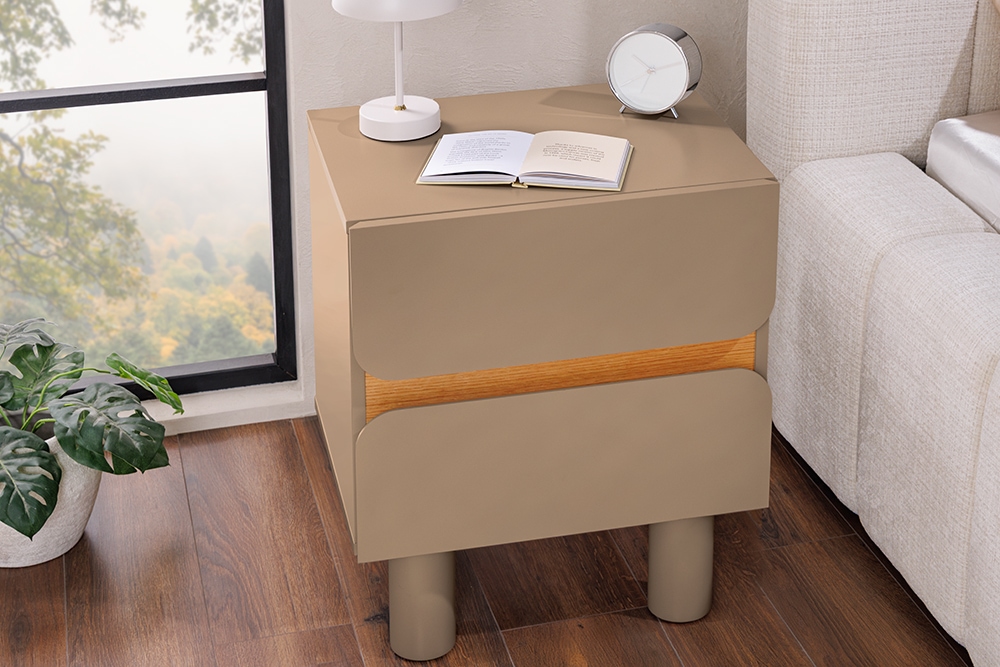 Design Nachtschrank COSMO 60cm greige Eiche zwei Schubladen