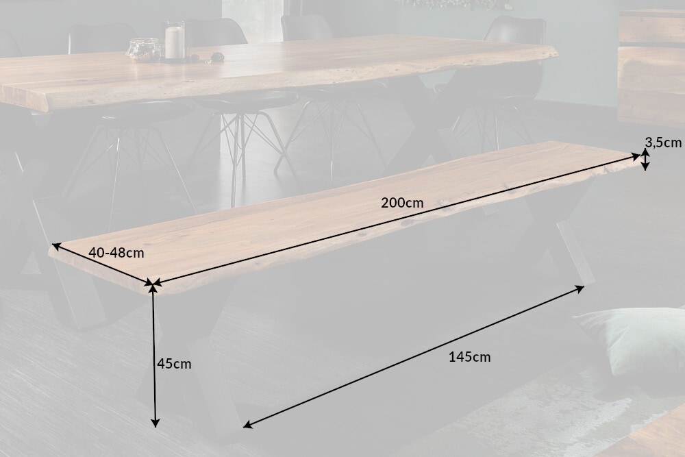 Massive Baumstamm Bank MAMMUT NATURE 200cm Akazie Massivholz 3,5cm dicke Platte