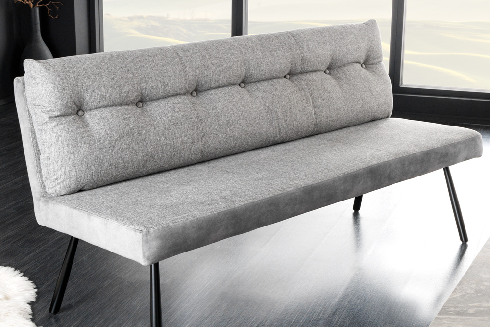 Moderne Sitzbank BIG GEORGE 160cm grau Samt Strukturstoff Taschenfederkern Metall