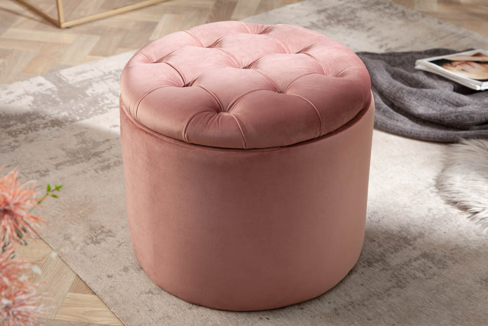 Eleganter Hocker MODERN BAROCK 50cm altrosa Samt Aufbewahrungkorb