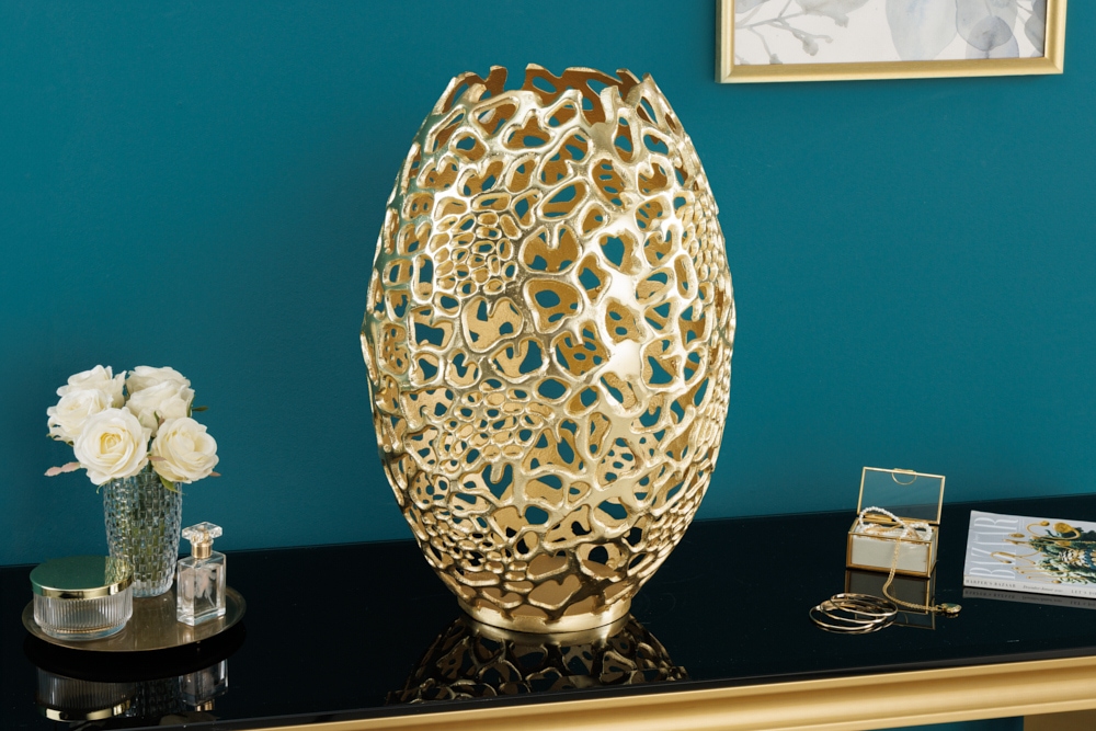 Filigrane Design Vase ABSTRACT LEAF gold 50cm Handarbeit