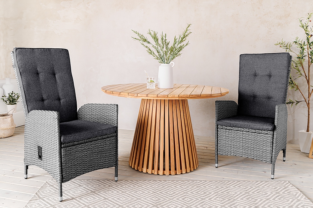 Outdoor Gartenstuhl SYLT grau Polyrattan Hochlehner mit Armlehne verstellbar wetterfest Outdoor Gartenstuhl SYLT grau Polyrattan Hochlehner mit Armlehne verstellbar wetterfest