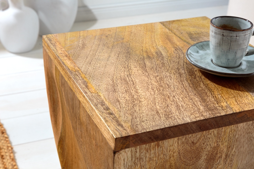Massiver Hocker TWIST 45cm natur Mangoholz handmade Beistelltisch