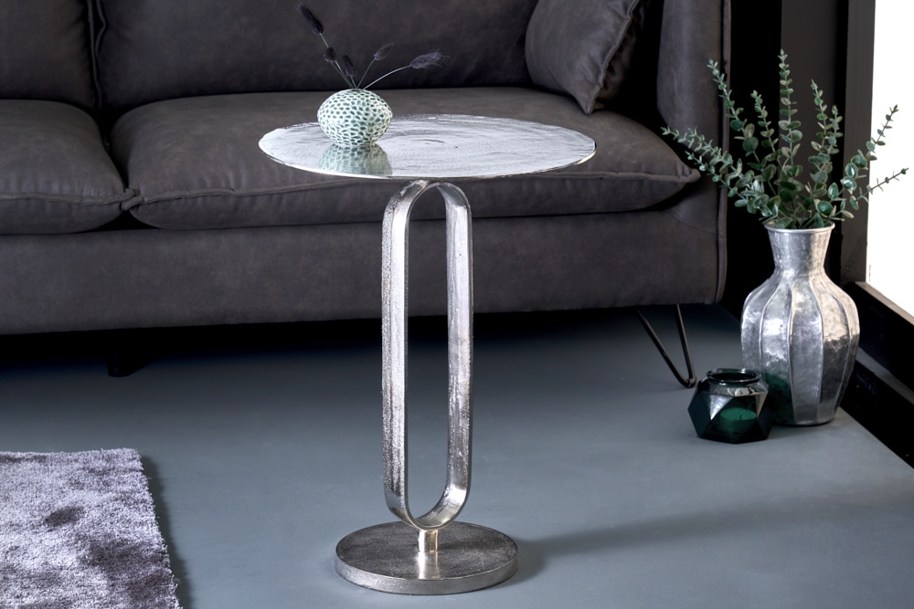 Runder Beistelltisch ELEGANCE 60cm silber Metall Aluminium handmade