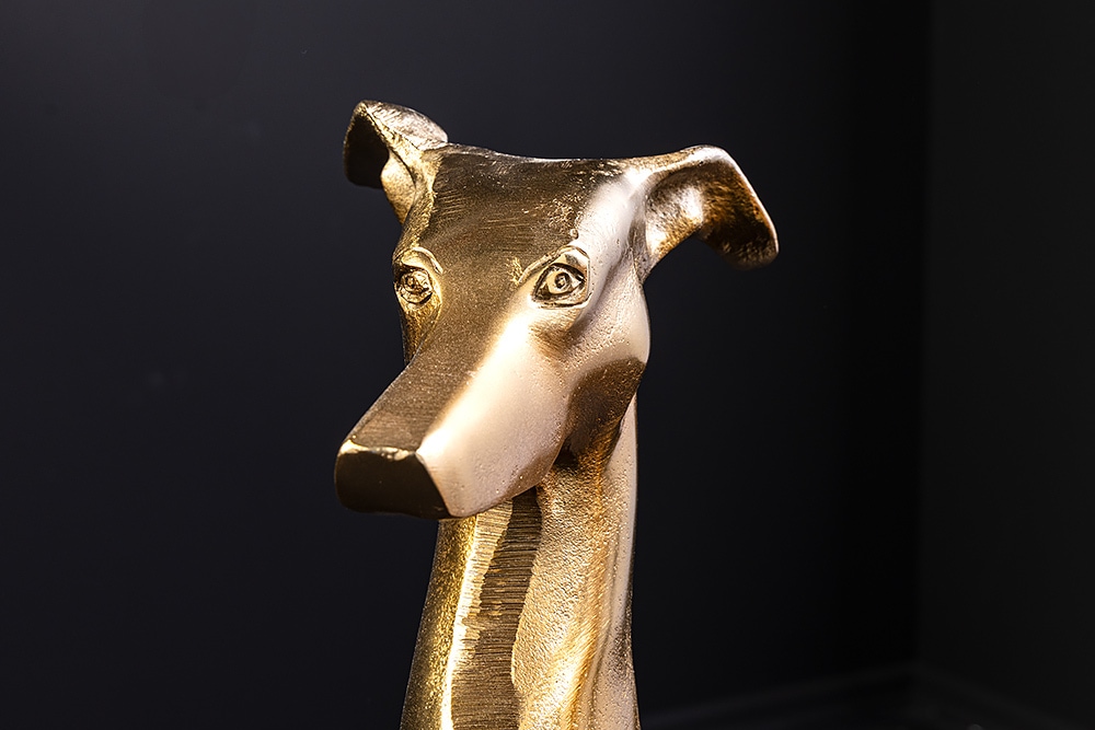 Design Skulptur GREYHOUND 70cm gold Metall Aluminium Windhund Figur
