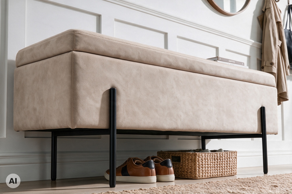 Truhenbank LOFT 100cm champagner Samt Sitzbank mit Stauraum schwarz Metall Truhenbank LOFT 100cm champagner Samt Sitzbank mit Stauraum schwarz Metall