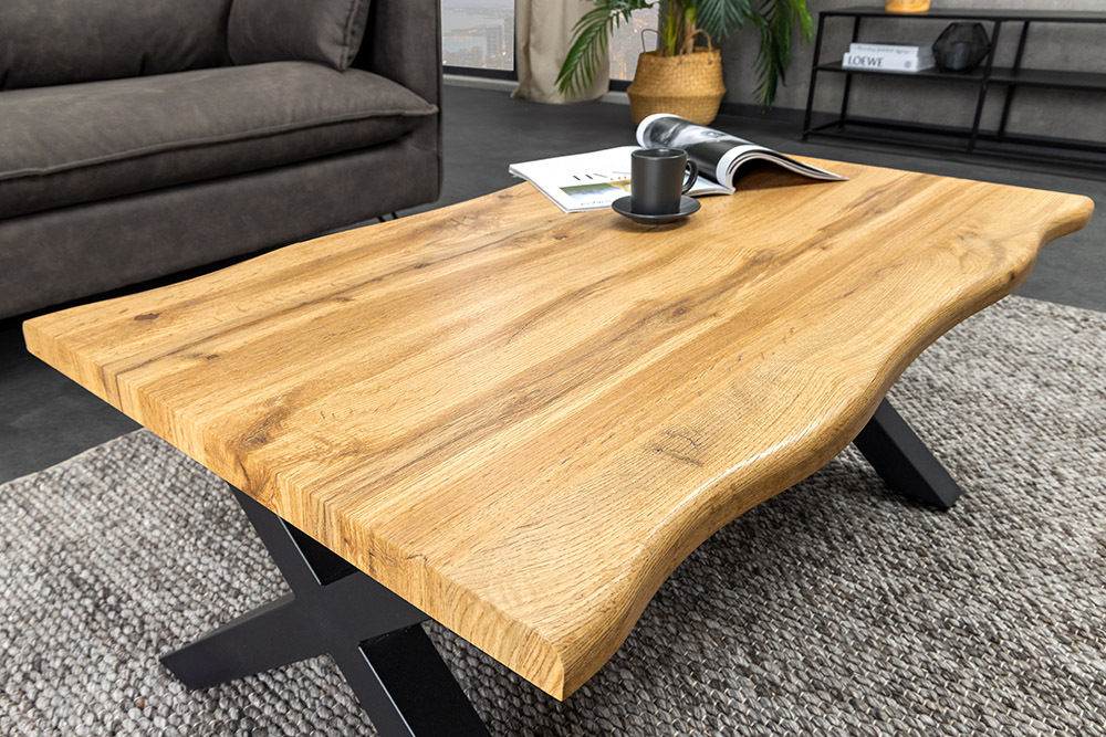Industrial Couchtisch WILD 90cm braun Wildeichen-Optik schwarz Metall Baumkante Industrial Couchtisch WILD 90cm braun Wildeichen-Optik schwarz Metall Baumkante