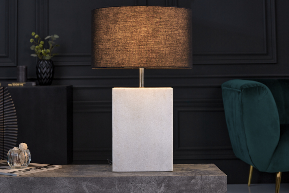 Design Tischlampe NOBLE 55cm weiß Marmorfuß Stoffschirm