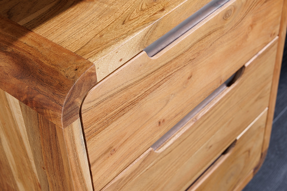 Massiver Rollcontainer CUBUS 60cm braun Akazienholz honey finish drei Schubladen