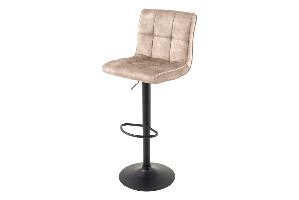 Höhenverstellbarer Barhocker MODENA champagner beige Samt Metall schwarz drehbar