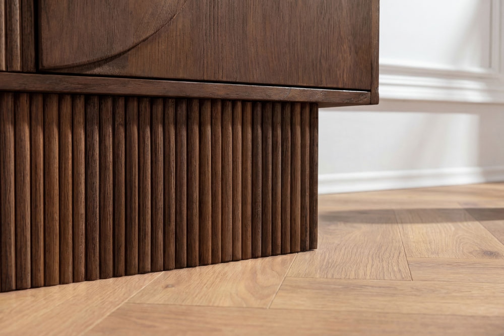 Massiver Barschrank ART DECO 140cm braun Mangoholz 3D-Front Highboard Flaschenregal
