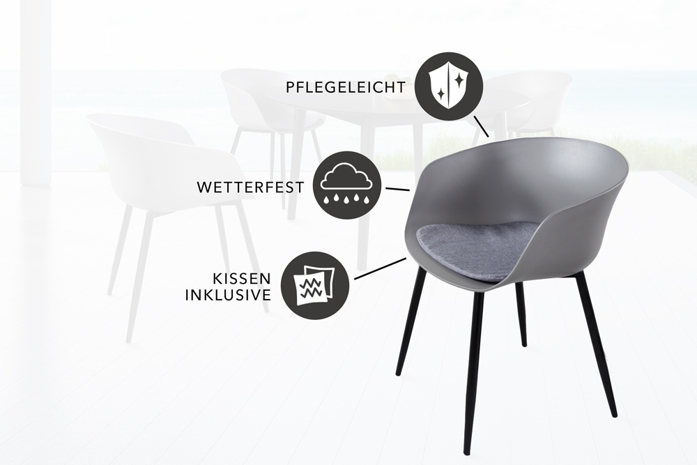 Moderner Stuhl DESIGNO grau Kunststoff Gartenstuhl mit Armlehnen Indoor Outdoor