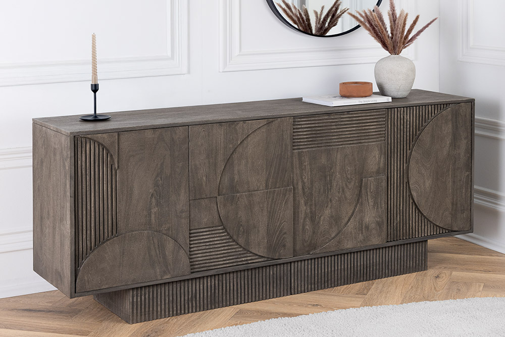 Massives Sideboard ART DECO 170cm grau Mangoholz 3D-Front