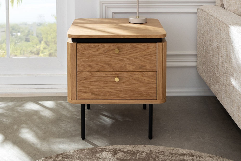 Moderner Nachttisch ATELIER 55cm Eiche Beistelltisch mit Schubladen