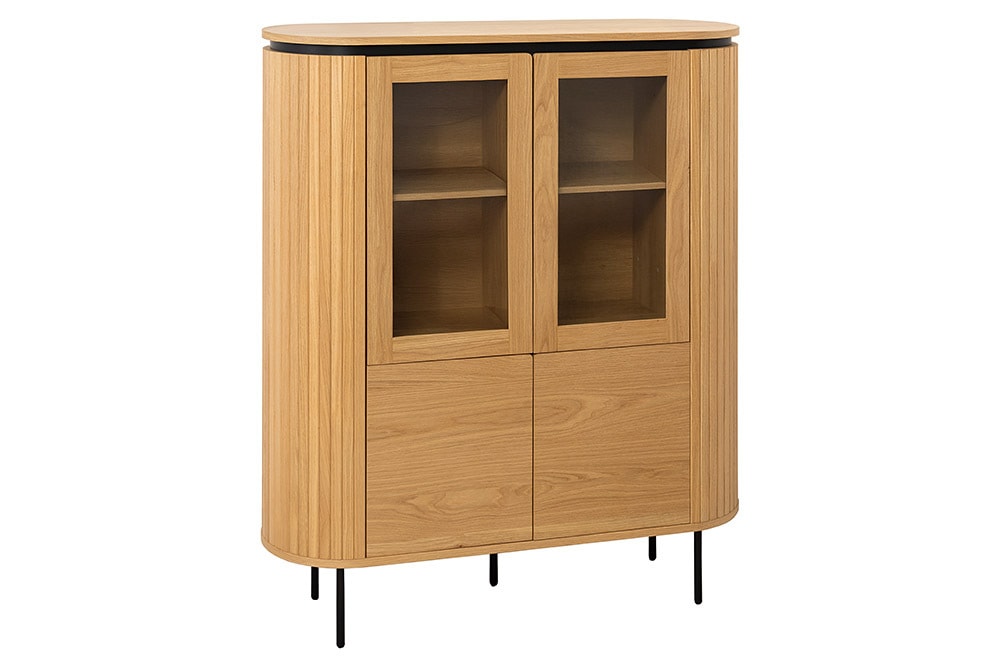 Modernes Highboard ATELIER 140cm natur Eiche schwarz Metall sechs Fächer
