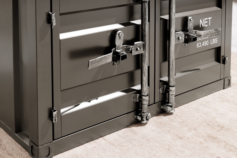 Container-Schrank GLOBETROTTER 80cm anthrazit Metall Couchtisch mit Flügeltüren Kommode