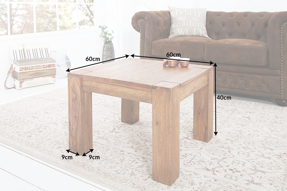 Massivholz Couchtisch MAKASSAR 60cm braun Sheesham stone finish einzigartige Maserung