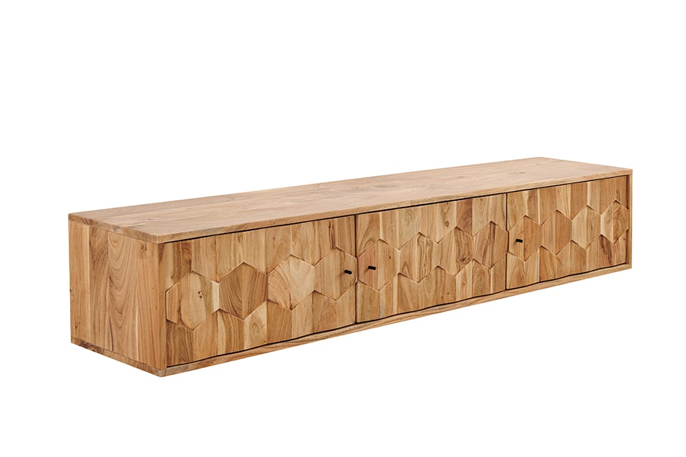 Hängendes TV-Board MYSTIC LIVING 160cm Akazie natur 3D Oberfläche Massivholz