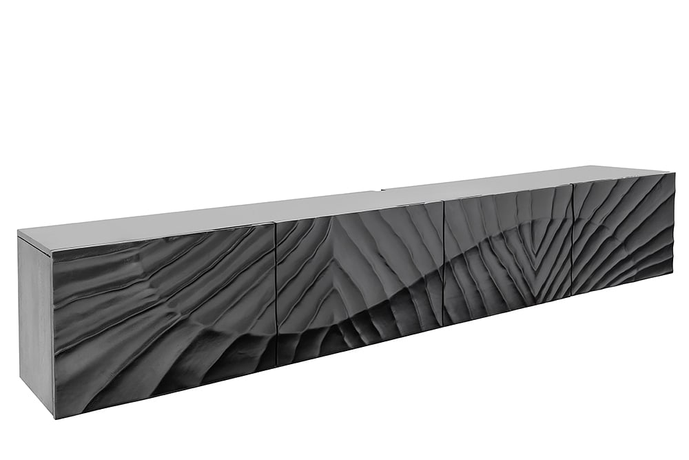 Massives TV-Lowboard SCORPION 200cm schwarz hängend Mangoholz 3D-Design