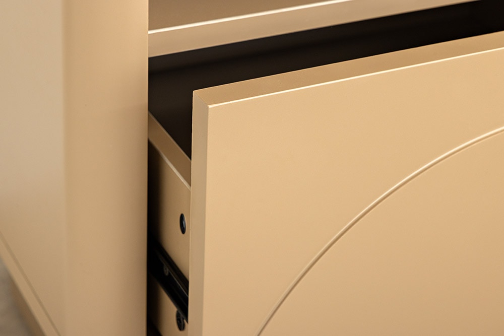 Design Nachttisch SAVOY 50cm grau beige greige Keramik Travertin Beistelltisch