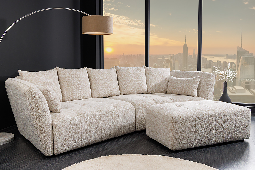 Modernes Big Sofa ROYAL 295cm champagner beige Bouclé Federkern XXL-Couch