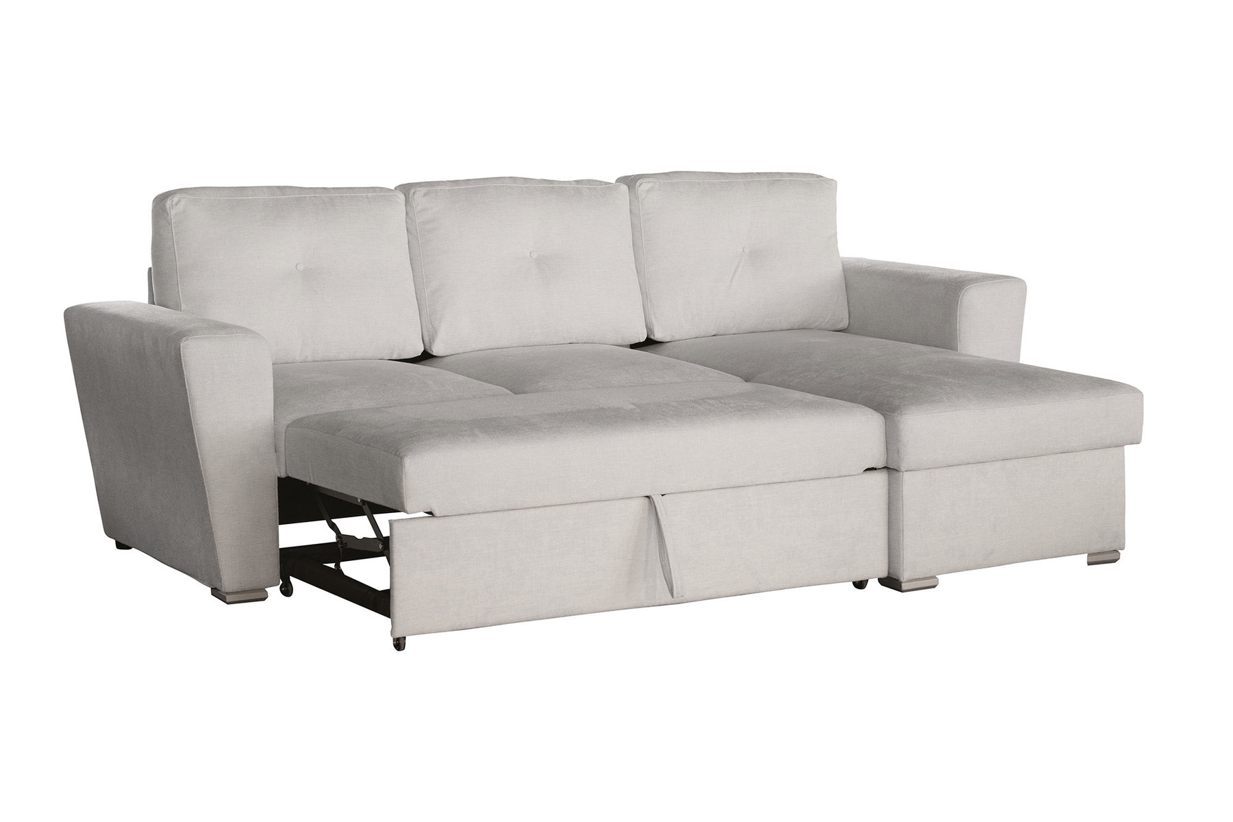 Ecksofa mit Schlaffunktion APARTMENT beidseitig aufbaubar beige Strukturstoff inkl. Stauraum