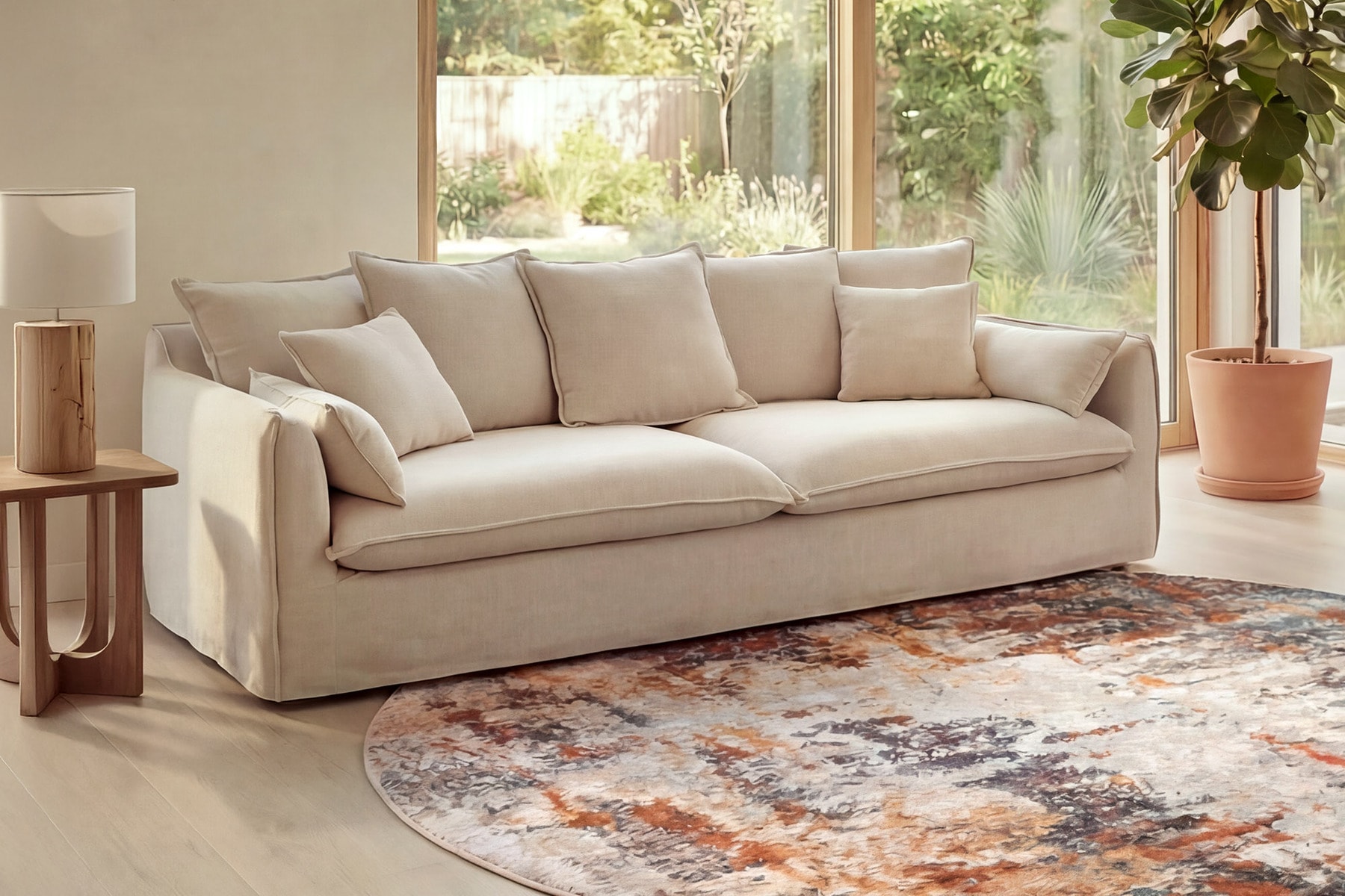 Großes 3-Sitzer Sofa HEAVEN 200cm natur beige Leinenstoff Federkern Hussensofa