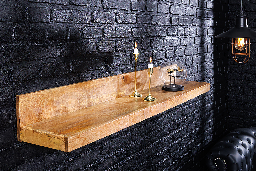 Massives Wandregal MAKASSAR 80cm natur Mangoholz handmade