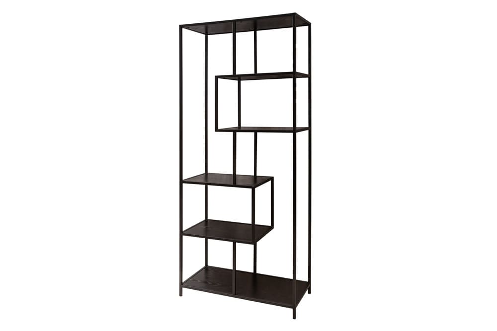 Industrial Bücherregal SLIM LINE 185cm Esche schwarz sechs Regalböden