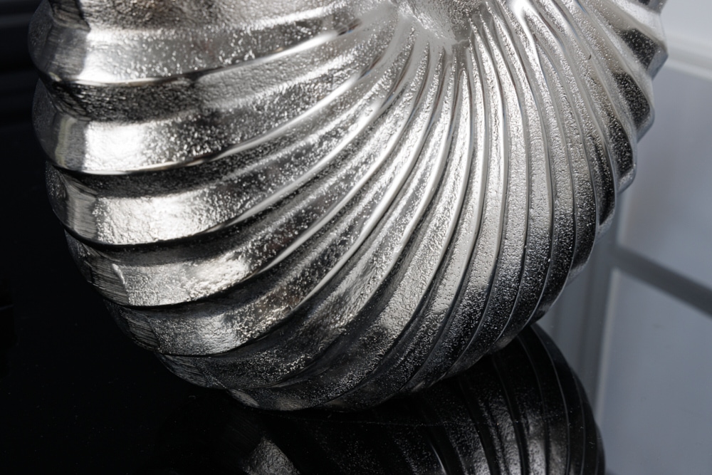 Design Tischlampe SHELL 60cm silber schwarz Metall Stoffschirm maritim