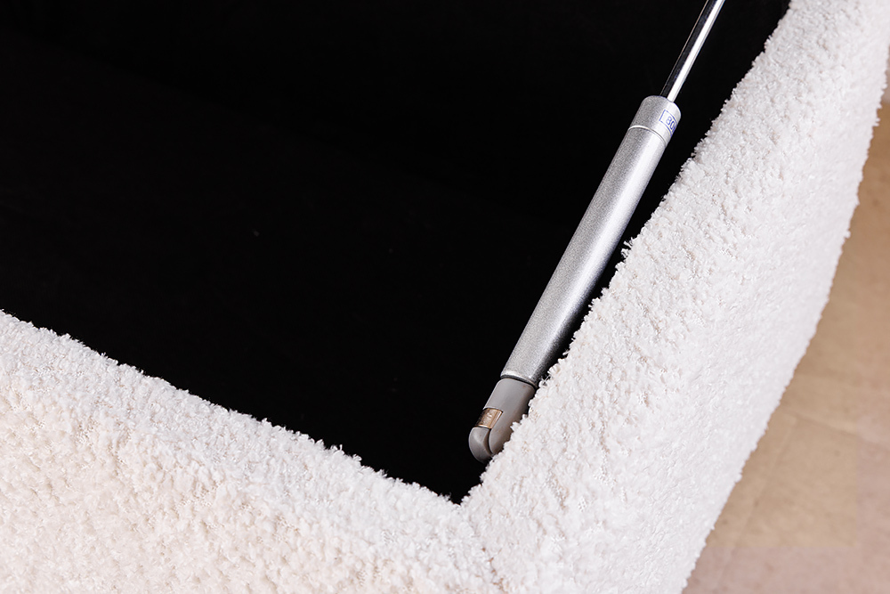 Moderne Truhenbank LOFT 100cm weiß Bouclé Sitzbank mit Stauraum gepolstert schwarz Metall