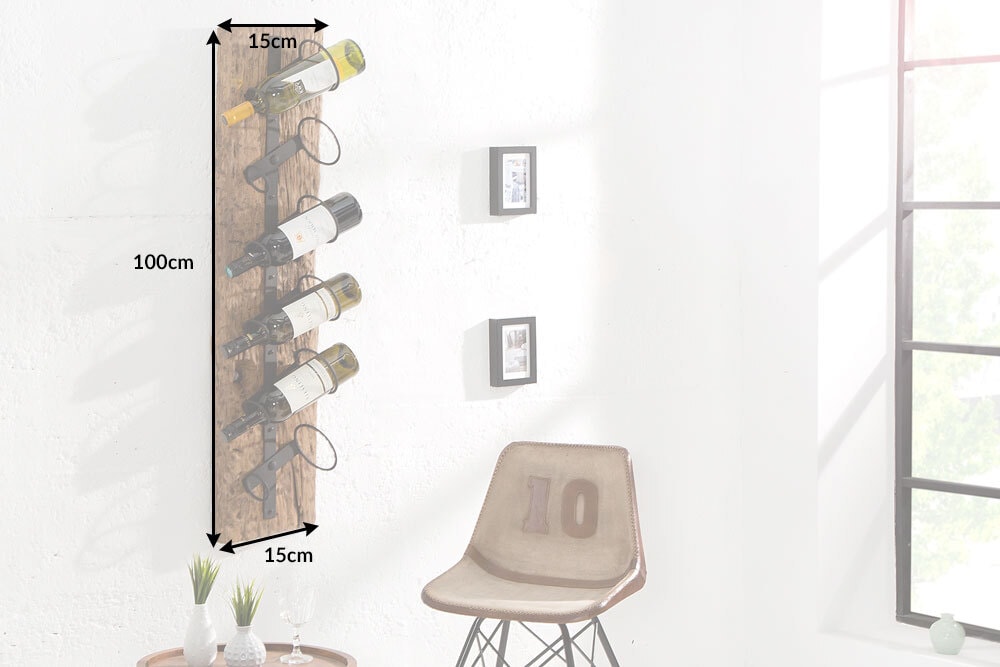 Massives Wand Weinregal BARRACUDA 100cm natur Teakholz Flaschenhalter