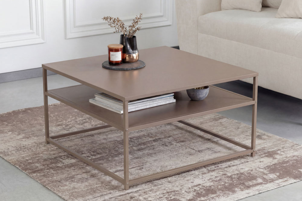Moderner Couchtisch DURA STEEL 70cm greige Metall mit Ablagefach