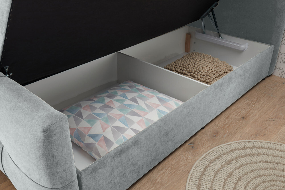 Modernes Boxspringbett TOULOUSE 160x200cm silbergrau inkl. Matratze Topper Stauraum