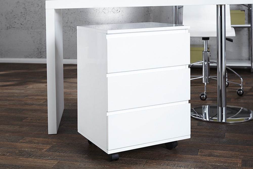 Moderner Rollcontainer BIG DEAL 45cm weiß Hochglanz 3 Schubladen