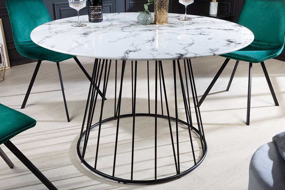 Runder Esstisch PARIS 120cm weiß Marmor-Design Glas schwarzes Metallgestell » Jetzt kaufen